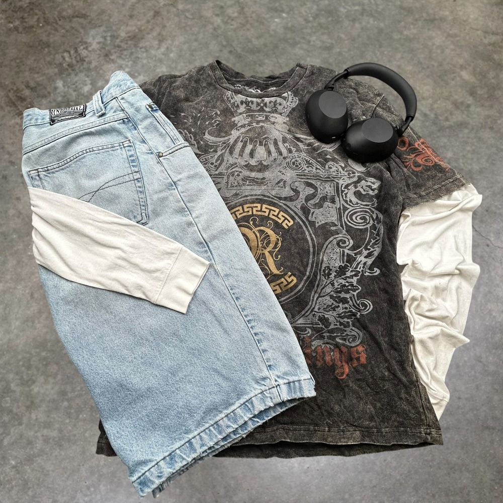 Risk King of Kings Graphic T-Shirt XL Gray Acid Wash Y2K Mall‎ Goth Skater Mens